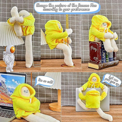 Amusing banana man exploring the world