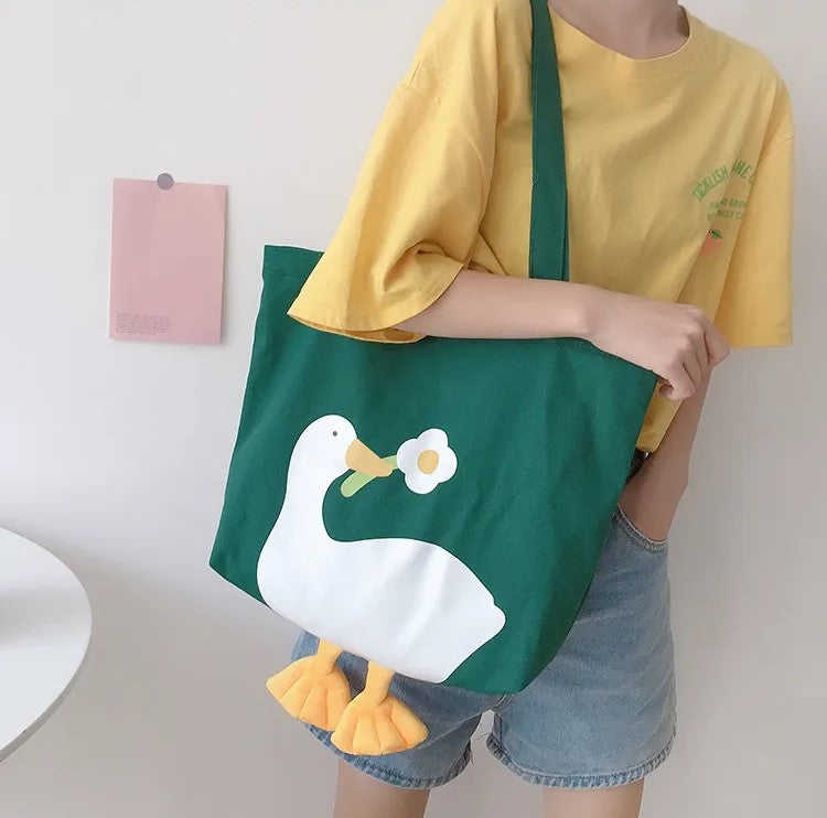 Cute canvas duck emroidery tote shoulder bag