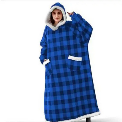 Super Long Home Flannel Robe-Hoodie