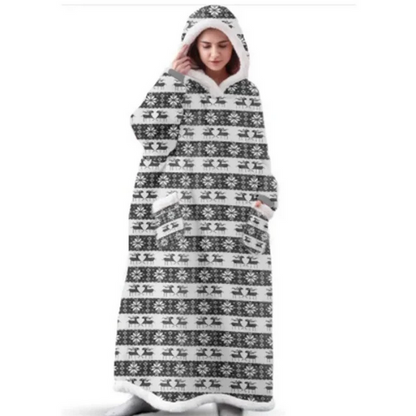 Super Long Home Flannel Robe-Hoodie