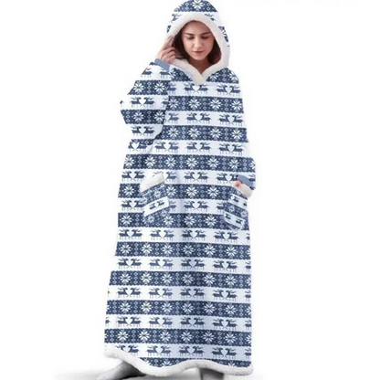 Super Long Home Flannel Robe-Hoodie