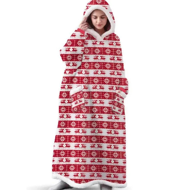 Super Long Home Flannel Robe-Hoodie