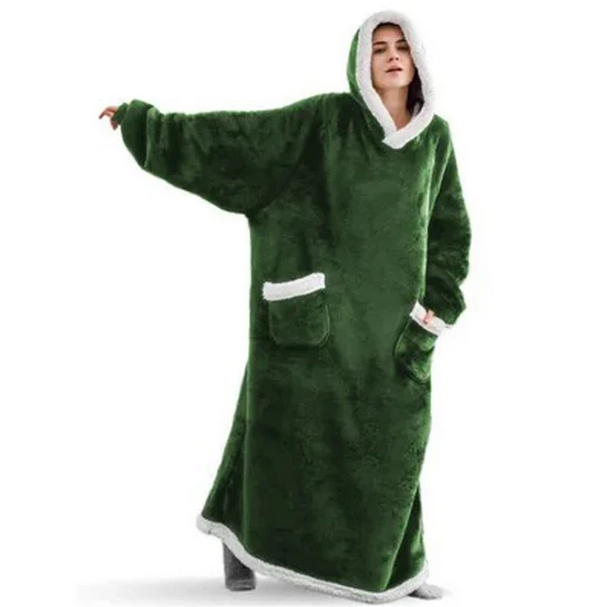 Super Long Home Flannel Robe-Hoodie