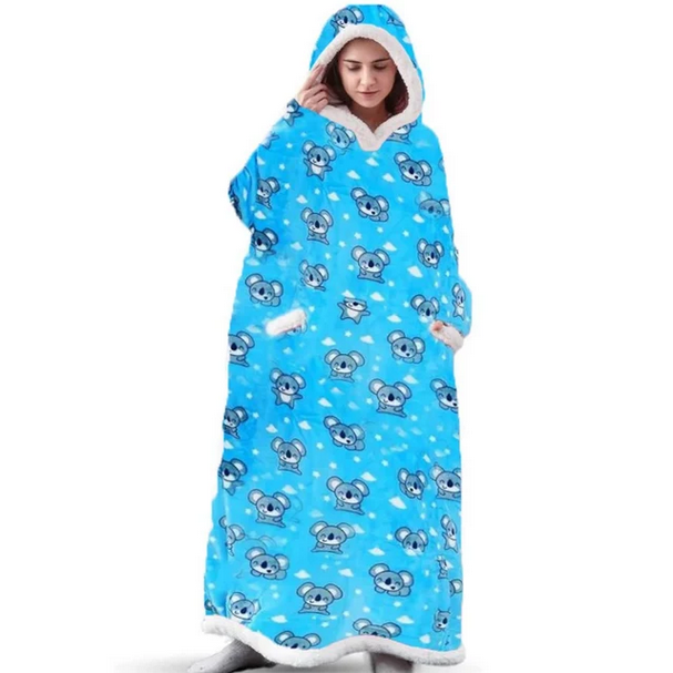 Super Long Home Flannel Robe-Hoodie