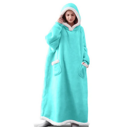 Super Long Home Flannel Robe-Hoodie