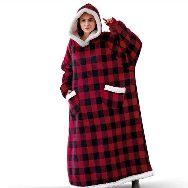 Super Long Home Flannel Robe-Hoodie